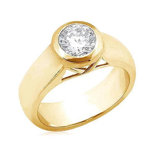 2.01 Ct. Bague Solitaire Réel Diamant Rond Or Jaune Nouveau