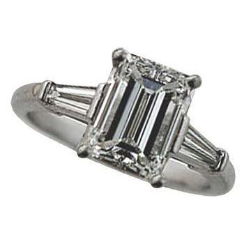2.01 ct. Bague De Fiançailles Naturel Diamant Emeraude 3 Pierres Nouveau