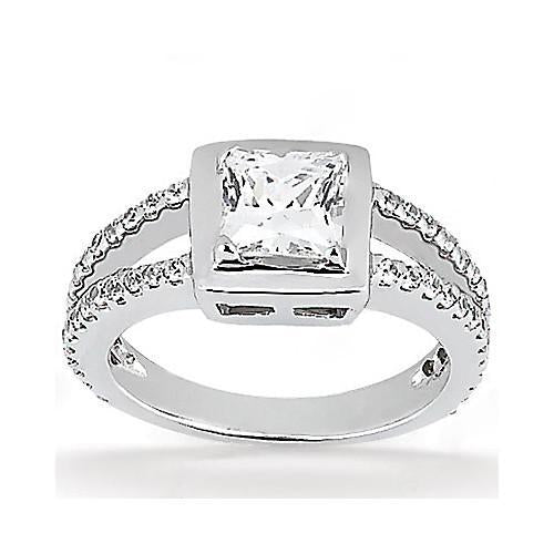 2.02 Carats. Bague De Fiançailles Réel Diamant Taille Princesse Tige Fendue Or Blanc Nouveau
