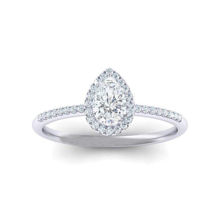 2.05 Carats Bague Réel Diamant Poire Halo En Or