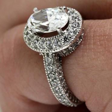 2.05 carats Vintage Style Halo Véritable Diamant bague de mariage or blanc 14K