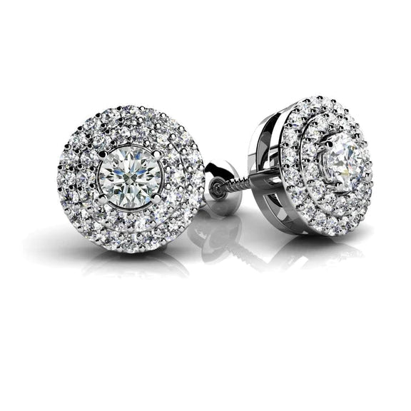 2.08 Carats Réel Diamants Ronds Femmes Boucles D'oreilles En Or Blanc 14K