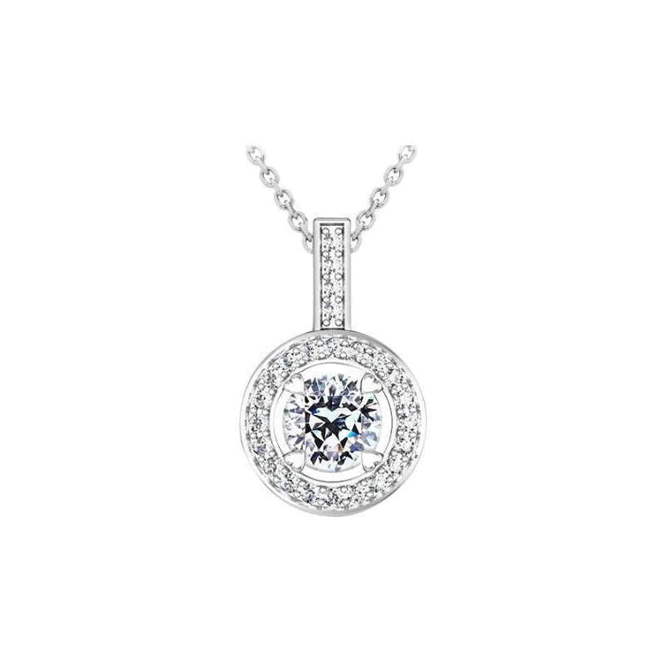 2.10 Carats Collier Pendentif Dame Authentique Diamants Taille Ronde Or Blanc 14K