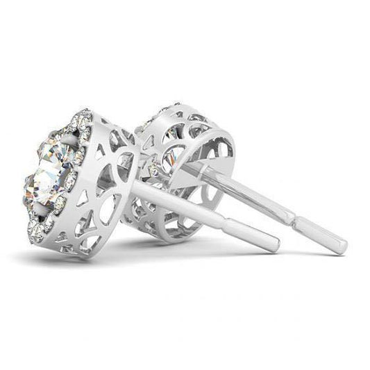 2.10 Carats D VVS1 Réel Diamants Ronds Or Blanc 14k Paire De Boucles D'oreilles Halo