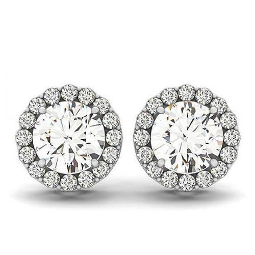 2.10 Carats D VVS1 Réel Diamants Ronds Or Blanc 14k Paire De Boucles D'oreilles Halo