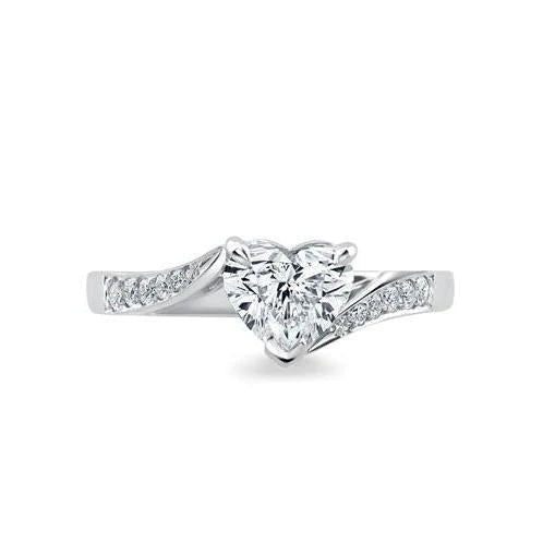 2.10 carats. Bague De Fiançailles Coeur Et Réel Diamants Ronds Or Blanc