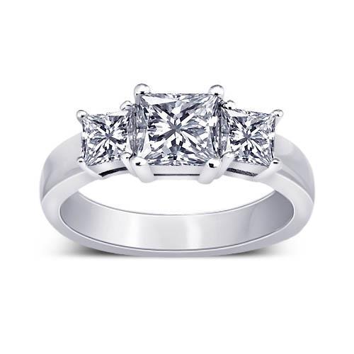 2.11 Carats Princesse Réel Diamant Bague De Fiançailles De Mariage 3 Bijoux En Pierre