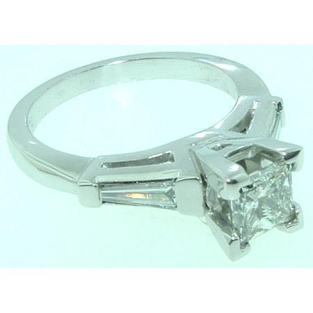 2.11 Ct Bague Princesse Baguettes Naturel Diamant Trois Pierres Or Blanc