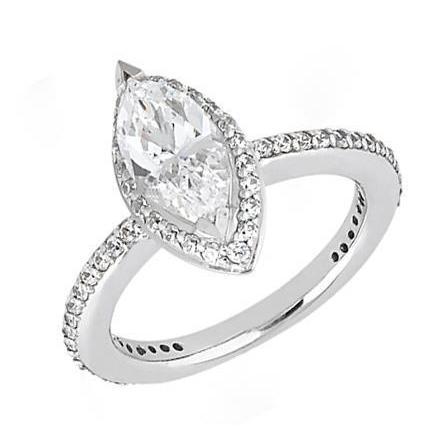 2.12 carats. Bague Véritable Diamant Marquise Centre Halo Wg Nouveau