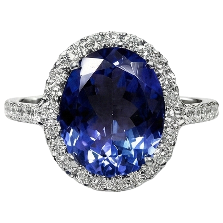 2,15 ct taille ovale bleu tanzanite avec bague en diamant or bijoux fins