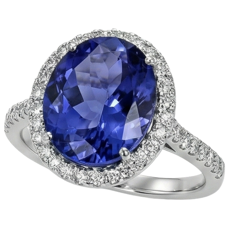 2,15 ct taille ovale bleu tanzanite avec bague en diamant or bijoux fins