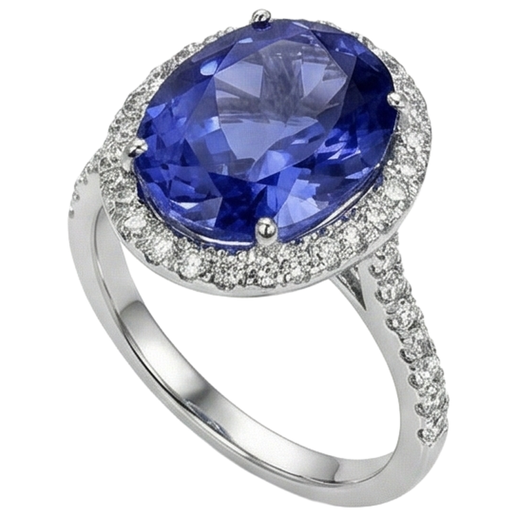 2,15 ct taille ovale bleu tanzanite avec bague en diamant or bijoux fins