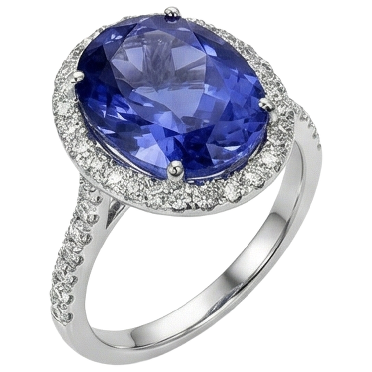 2,15 ct taille ovale bleu tanzanite avec bague en diamant or bijoux fins