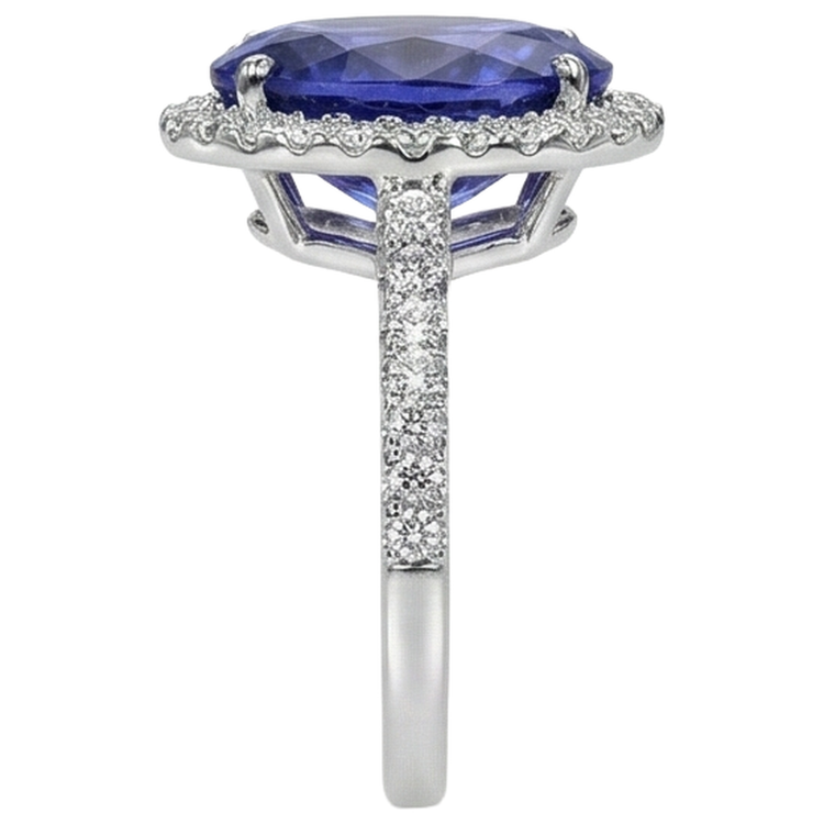 2,15 ct taille ovale bleu tanzanite avec bague en diamant or bijoux fins