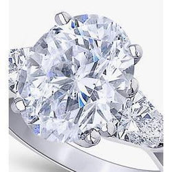 2.20 carats. Bague Ovale Trillion Véritable Diamants Bijoux Or Blanc Trois Pierres