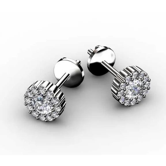 2.24 Carats Halo Dames Boucles D'oreilles Réel Diamant Rond Or Blanc 14K