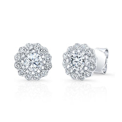 2.24 Carats Serti Griffes Naturel Diamants Brillants Boucles D'Oreilles Halo Or Blanc