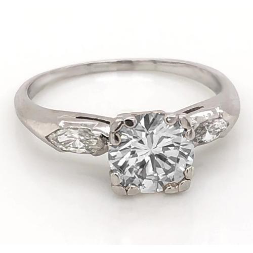2.30 Carats Bague Ronde & Authentique Diamant Marquise 3 Pierres 14K