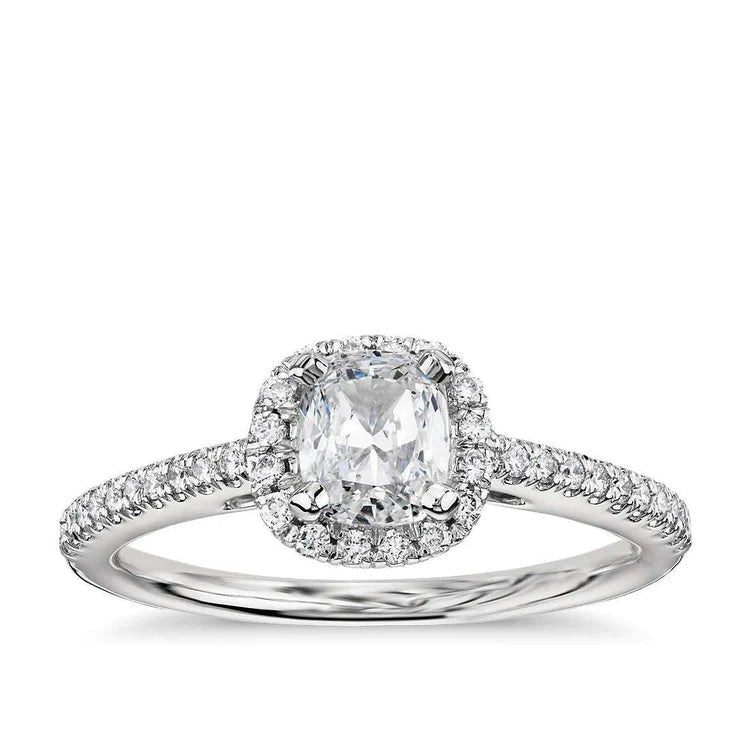 2.30 Carats Coussin Et Bague Halo De Réel Diamants Ronds Or Blanc 14K