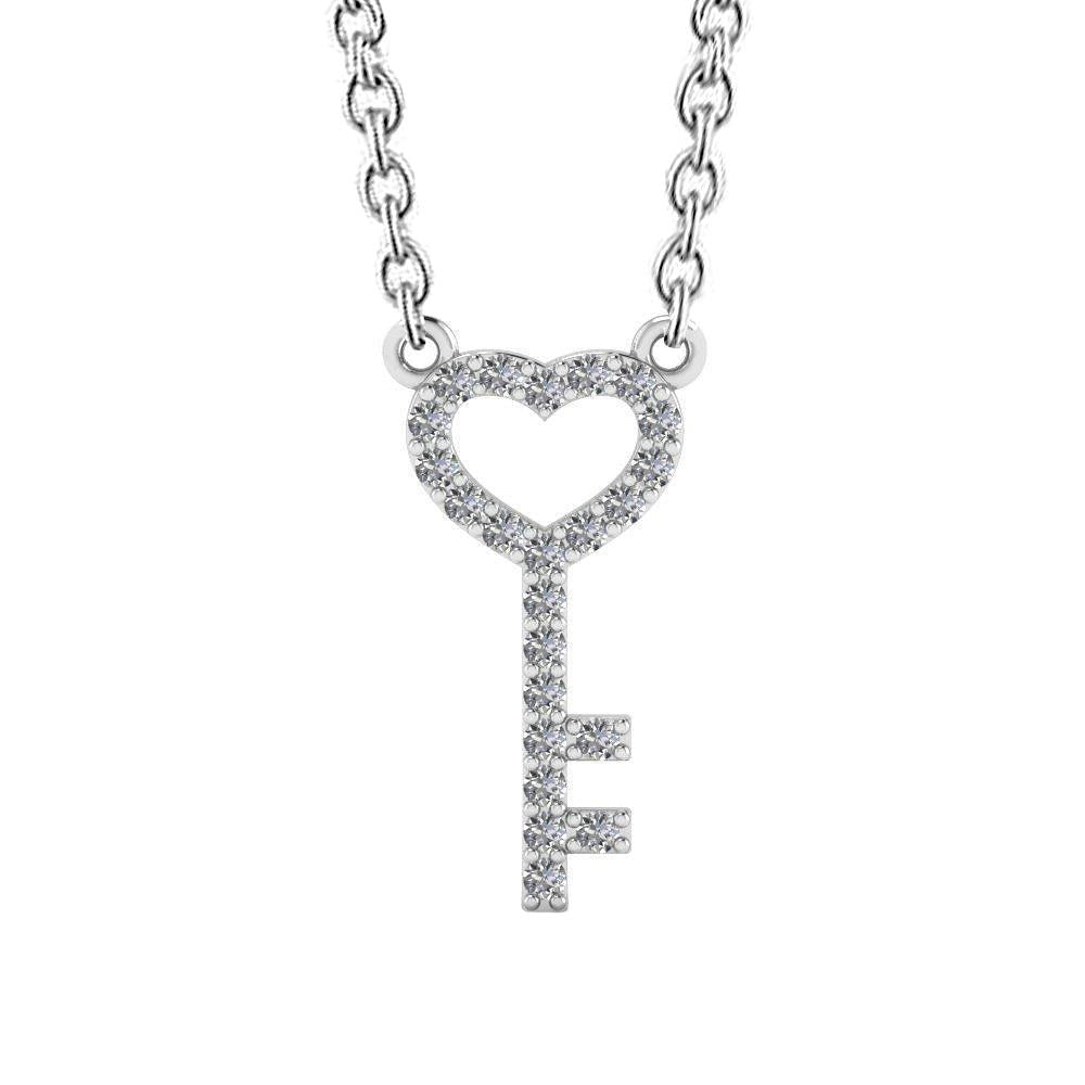 2.30 Ct Réel Diamants Taille Ronde Pendentif Clé Coeur Collier Or Blanc 14K