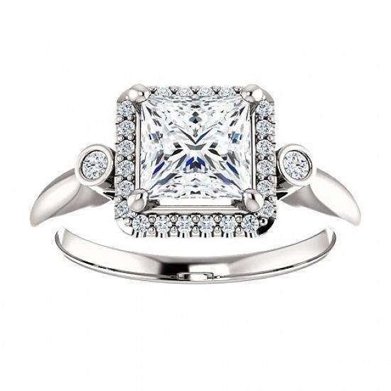 2.31 Carats Style Trois Pierres Avec Accents Princesse Réel Diamant Bague