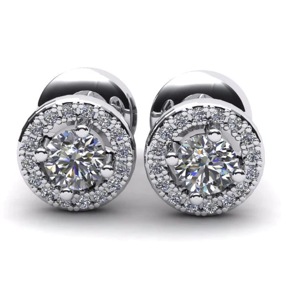 2.32 Carats Boucles D'Oreilles Halo Naturel Diamants Ronds Or Blanc