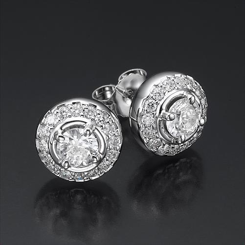 2.32 Carats Superbes Boucles D'oreilles Halo Avec Réel Diamants Taillés Ronds