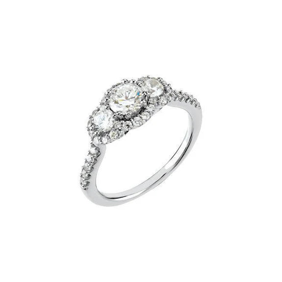 2.35 Carats Bague De Fiançailles Style Réel Diamant Rond 3 Pierres En Or Blanc 14K