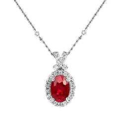 2.35 carats ovale taille rubis et diamant collier pendentif or 14K