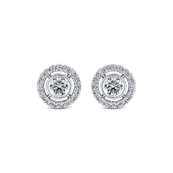 2.36 Carats Boucles D'oreilles Femmes Clous D'oreilles Réel Diamants Coupe Ronde Halo