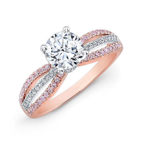 2.36 Carats. Bague De Fiançailles Réel Diamants Brillants Ronds Deux Tons 3 Rangs