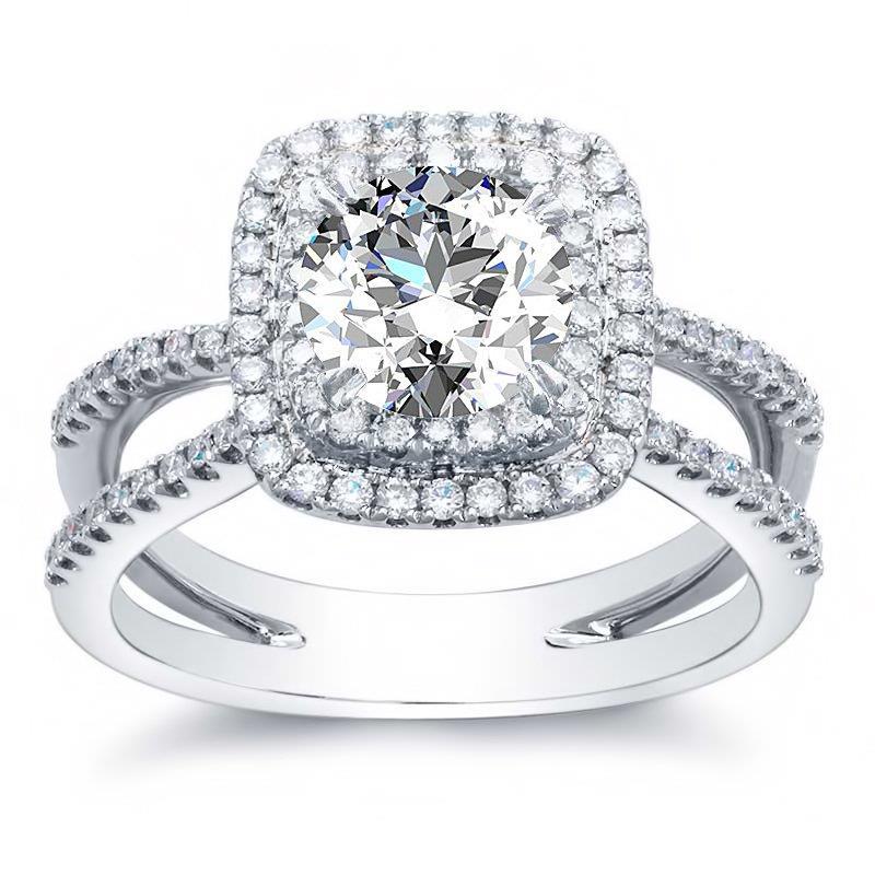 2.4 Carats Bague de Fiançailles Véritable Diamant Halo Or Blanc 14k