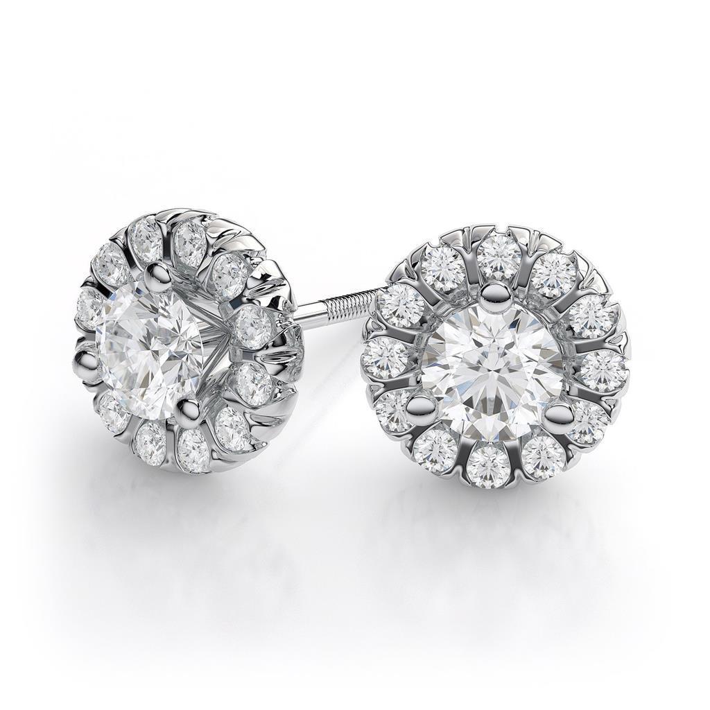 2.40 Carats Superbes Boucles Véritable D'Oreilles Diamant Lady Halo En Or Blanc