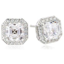 2.44 Carats Boucles D'oreilles Véritable Diamant Halo Asscher Et Diamant Rond