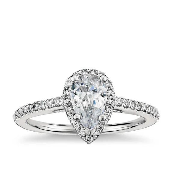 2.44 Carats Poire Et Bague De Fiançailles Halo De Réel Diamants Ronds Or Blanc 14K