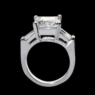 2.45 carats. Alliance Trois Pierres Véritable Diamants Princesse & Baguette