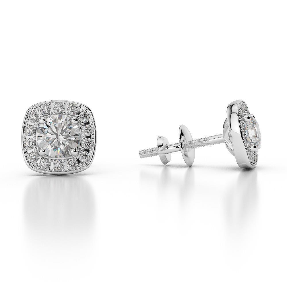 2.48 Carats Réel Diamants Halo Femmes Boucles D'Oreilles Or Blanc 14K