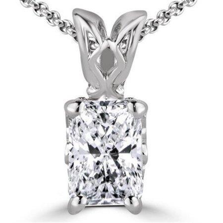 2.5 Carats Radiant Cut Naturel Diamond Collier Pendentif Or Blanc 14K