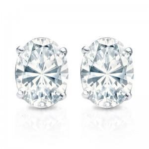 2.5 carats femmes boucles d'oreilles Authentique diamant taille ovale or blanc 14K
