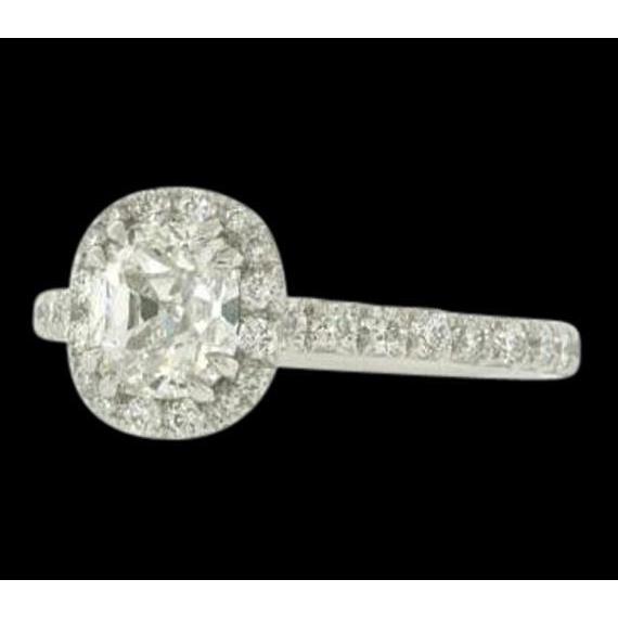 2.50 Carats Bague Réel Diamant Coussin Halo Style Antique Or Blanc 14K