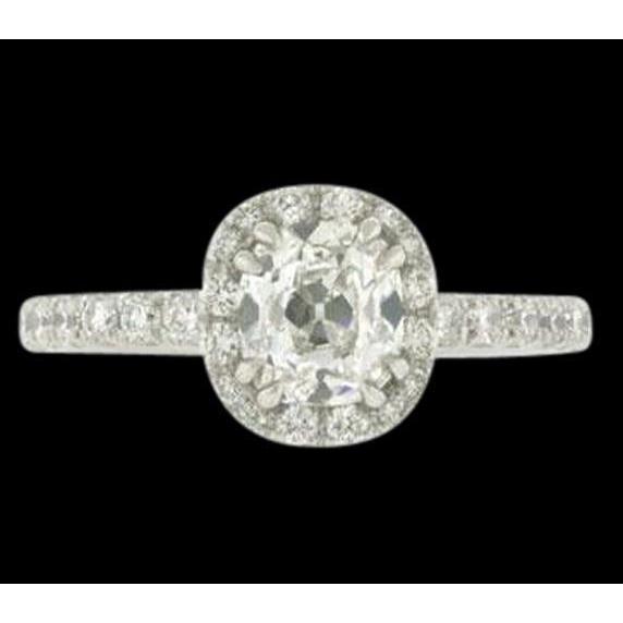 2.50 Carats Bague Réel Diamant Coussin Halo Style Antique Or Blanc 14K