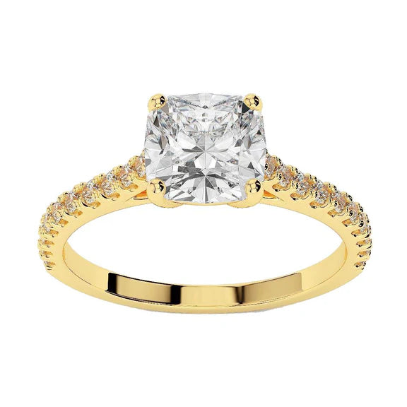 2.50 Carats Coussin Réel Diamant Femme Bague de Fiançailles Or Jaune 14K