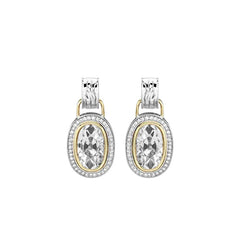 2.50 Carats Ovale Taille Ancienne Clous d'Oreilles Naturel Diamant Halo Serti Clos Deux Tons