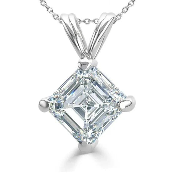 2.50 Ct Solitaire Asscher Cut Réel Diamant Pendentif Or Blanc Joaillerie Fine