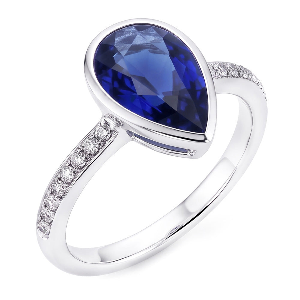2,50 carats Saphir Bleu Bleuet Bague avec Gemme en Or 14K Blanc