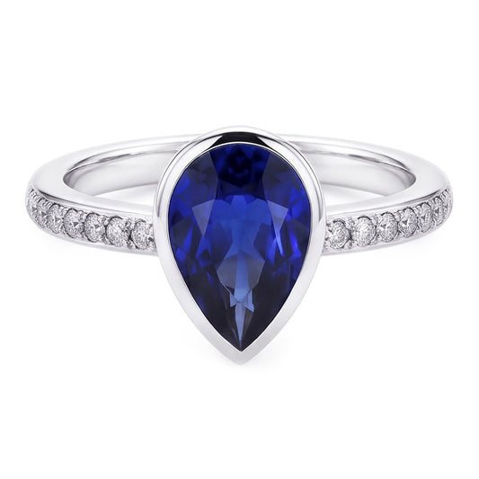 2,50 carats Saphir Bleu Bleuet Bague avec Gemme en Or 14K Blanc