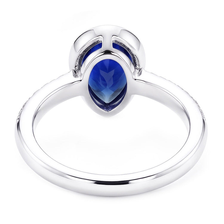 2,50 carats Saphir Bleu Bleuet Bague avec Gemme en Or 14K Blanc