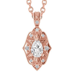 2.50 carats pendentif Réel diamant & chaîne poire vieux mineur or rose bijoux