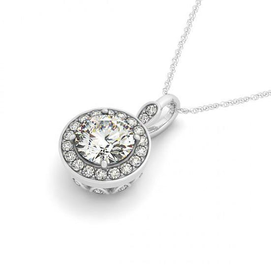 2.50ct. Collier Pendentif Réel Diamants Ronds Sans Chaine Or Gris 14