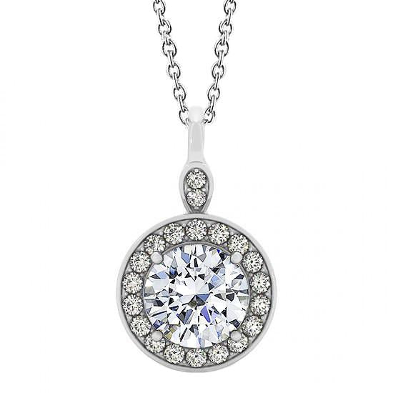 2.50ct. Collier Pendentif Réel Diamants Ronds Sans Chaine Or Gris 14